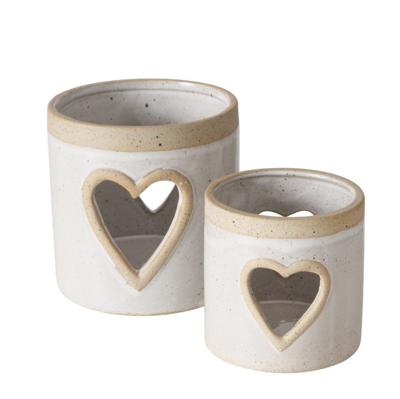 Bicchiere porta tealight con cuore realizzato a mano in gres